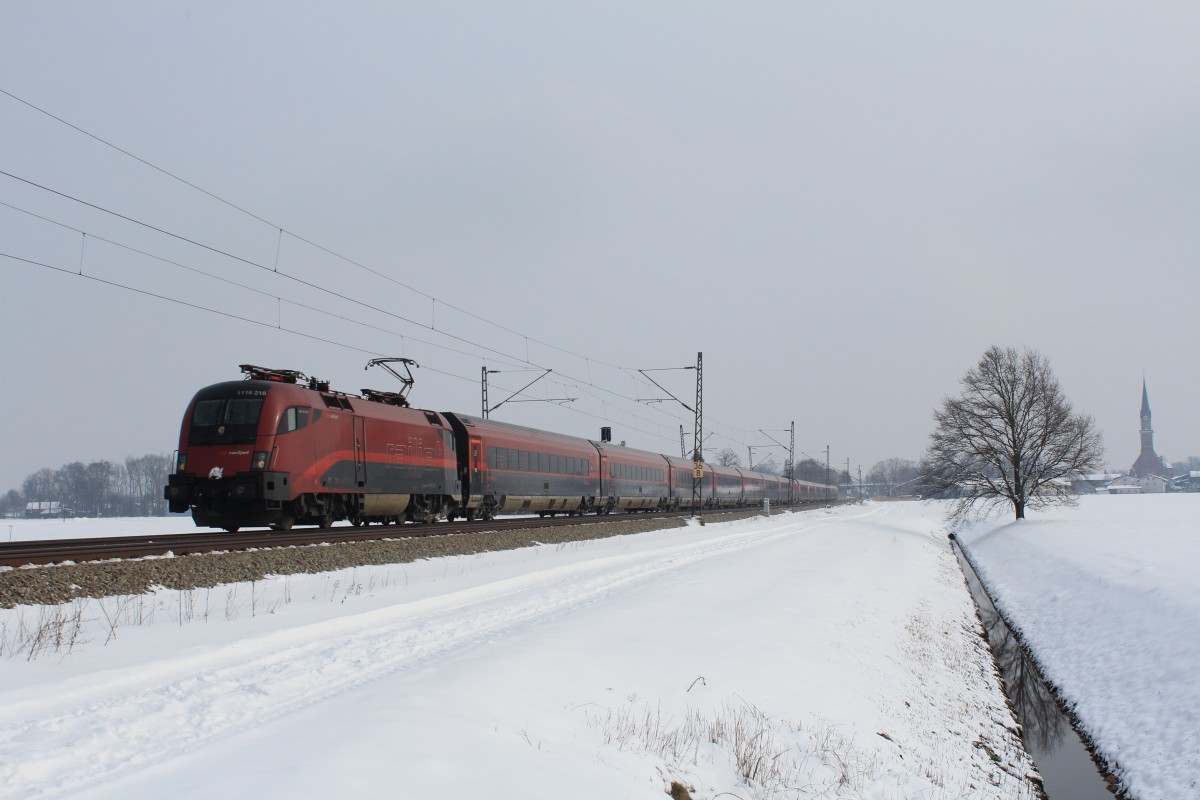 1116 218-9 am 24. Februar 2013 bei �bersee am Chiemsee.