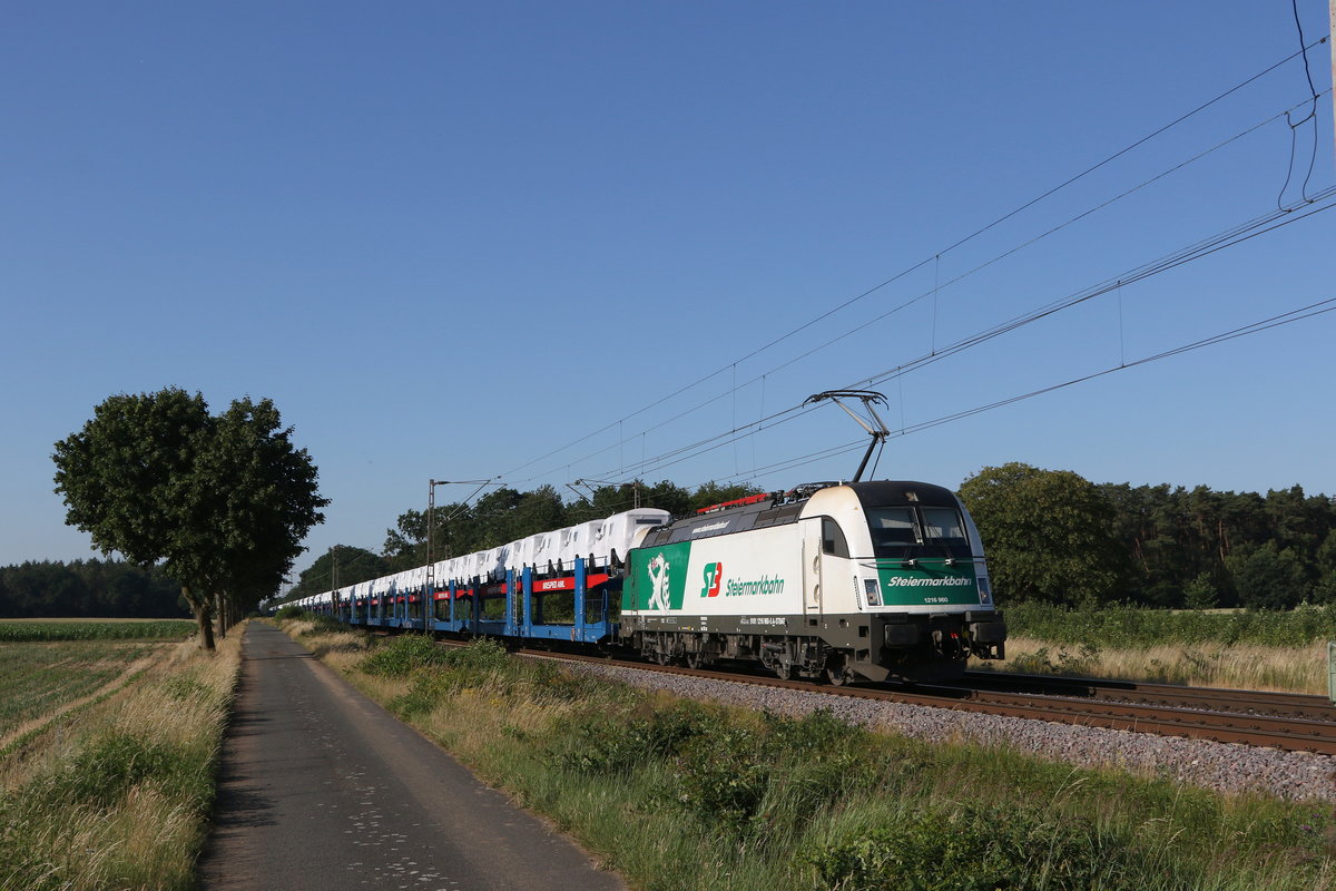 1216 960 der  Steiermark-Bahn  mit einem Autozug am 26. Juni 2020 bei D�rverden.