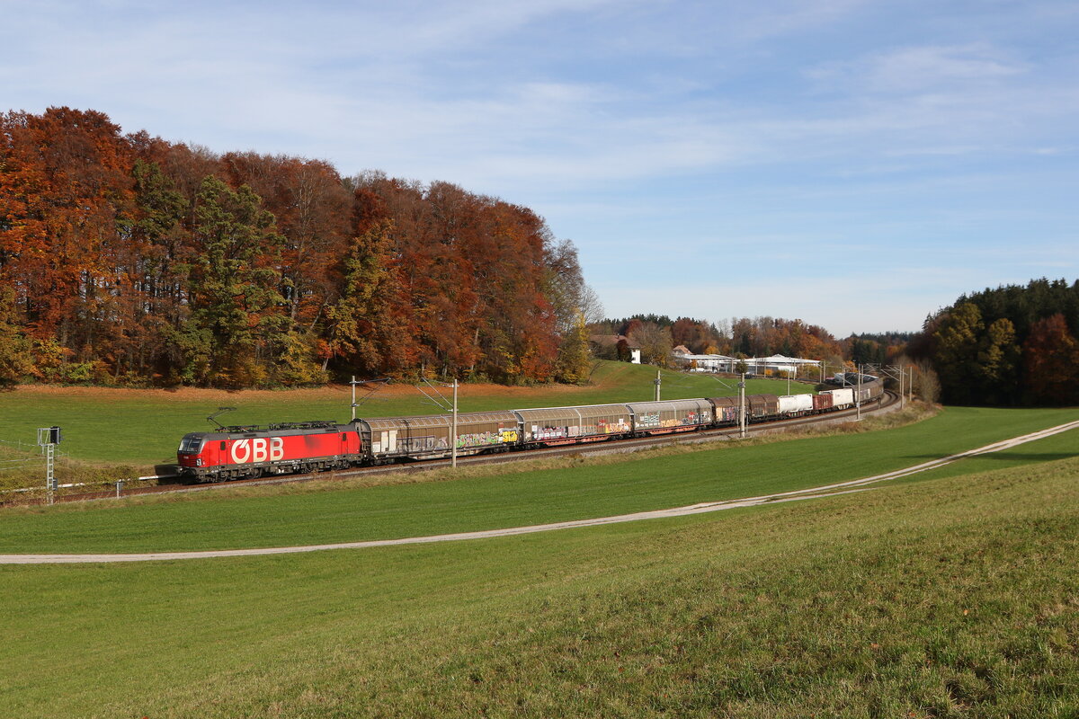 1293 xxx war mit einem gemischten G�terzug am 1. November 2025 bei Axdorf im Chiemgau in Richtung M�nchen unterwegs. 