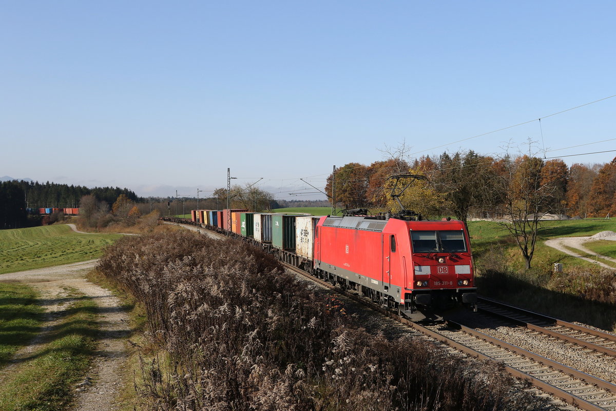 185 311 war am 9. November 2020 bei Grabenst�tt im Chiemgau in Richtung Freilassing unterwegs.