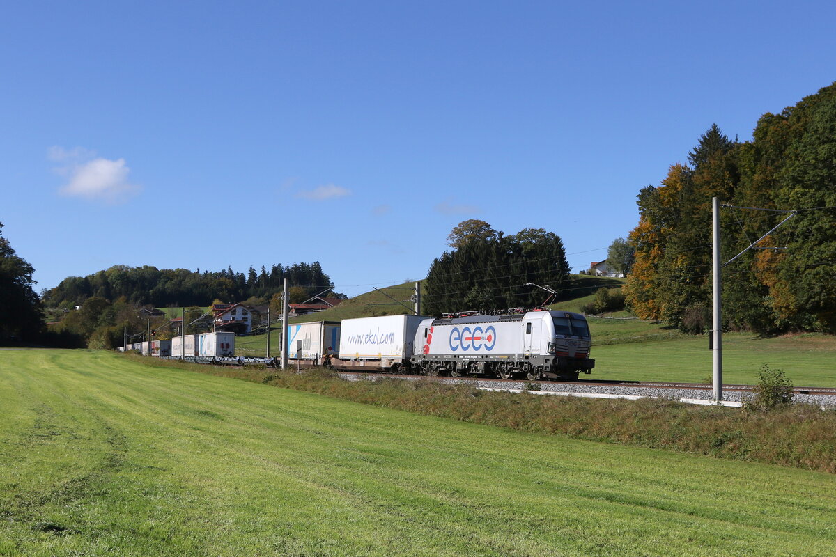 193 779 mit einem  EKOL-KLV  aus M�nchen kommend am 25. Oktober 2023 bei Axdorf im Chiemgau.
