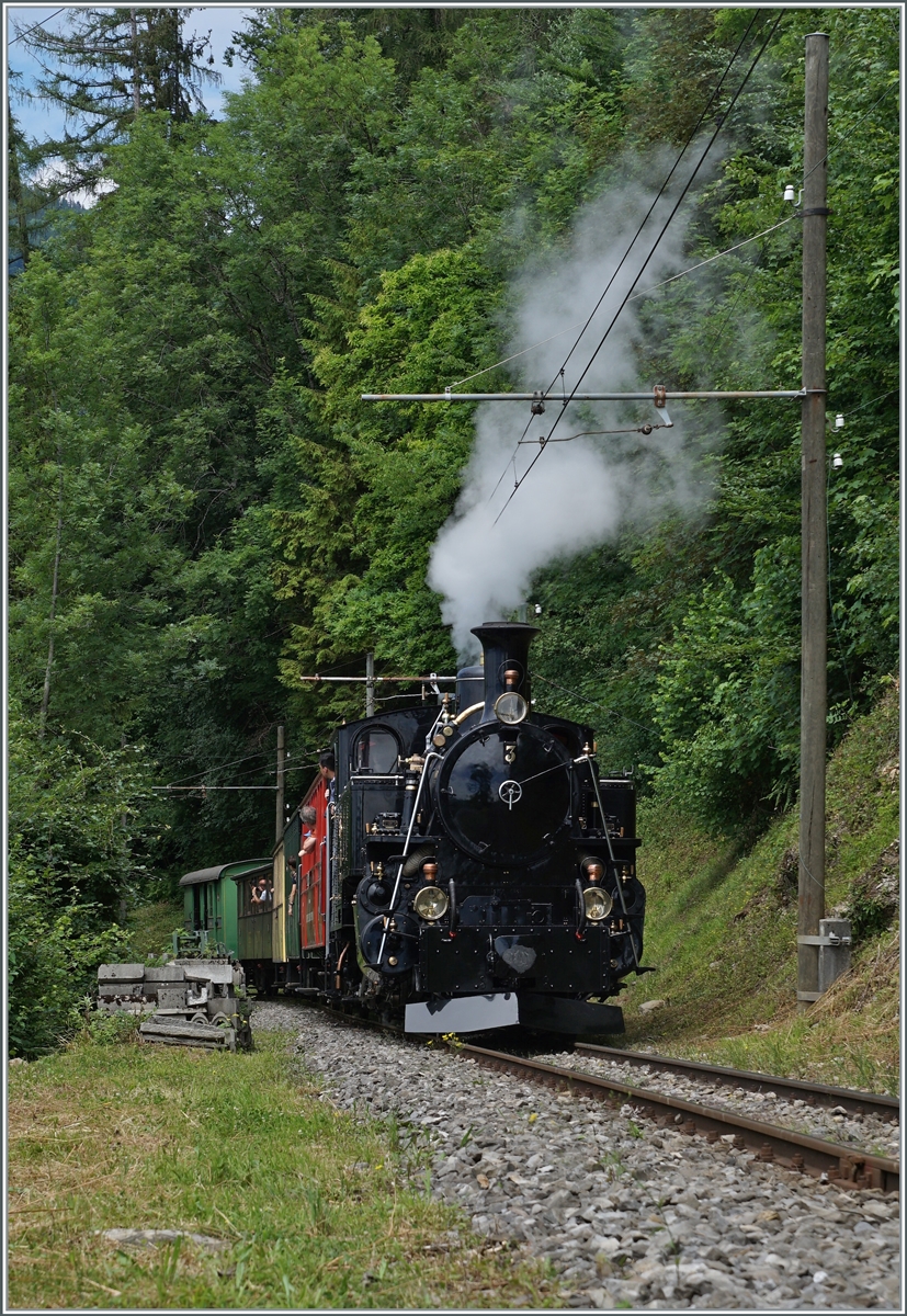 Bim Blonay-Chamby Pfingstfestival 2022 wurde die in Meiningen revidierte BFD HG 3/4 n° 3 offiziell wieder in Betrieb genommen. Hier ist glänzen schwarze Lok zwischen Chaulin und Chamby zu sehen.

6. Juni 2022