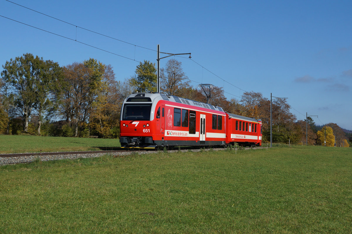 CJ: Be 4/4 651 in herbstlicher Umgebung am 27. Oktober 2016.
Foto: Walter Ruetsch