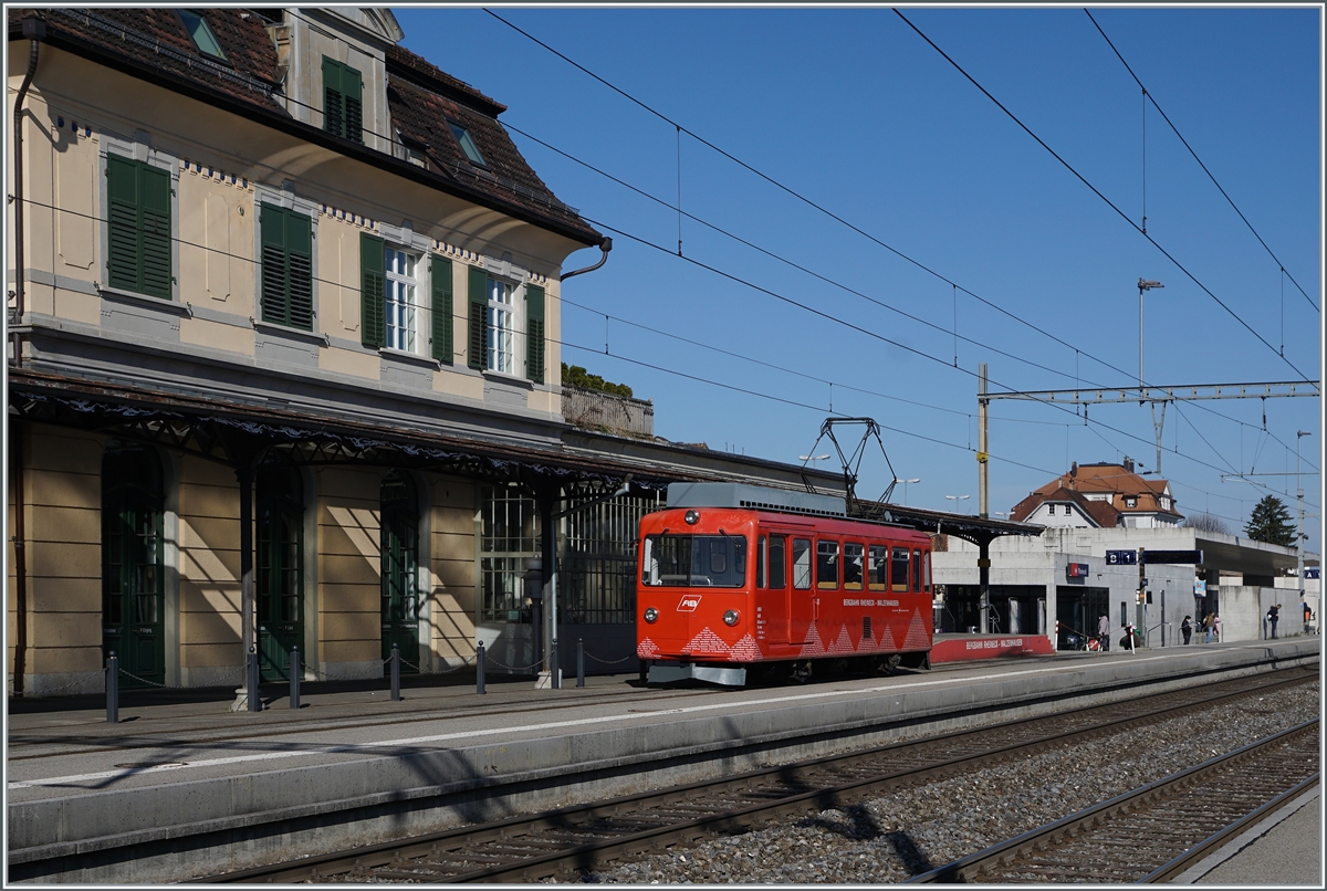 Der AB RhW BDe 1/2 N° 1  Liseli  ist in Rheineck angekommen und wartet nun auf die Rückfahrt.

23. März 2021