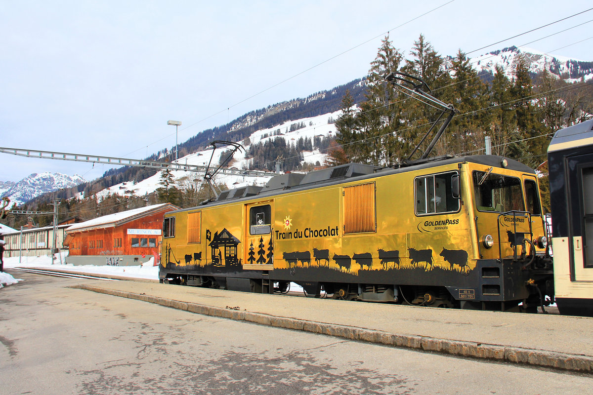 Die goldene MOB Lok 6003 in Lenk. 4.Februar 2021 