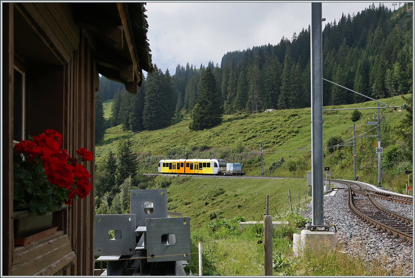 Der neue BLM Be 4/6 101  Eiger  hat Winteregg verlassen und fährt nun in Richtung Mürren. 

8. August 2024  