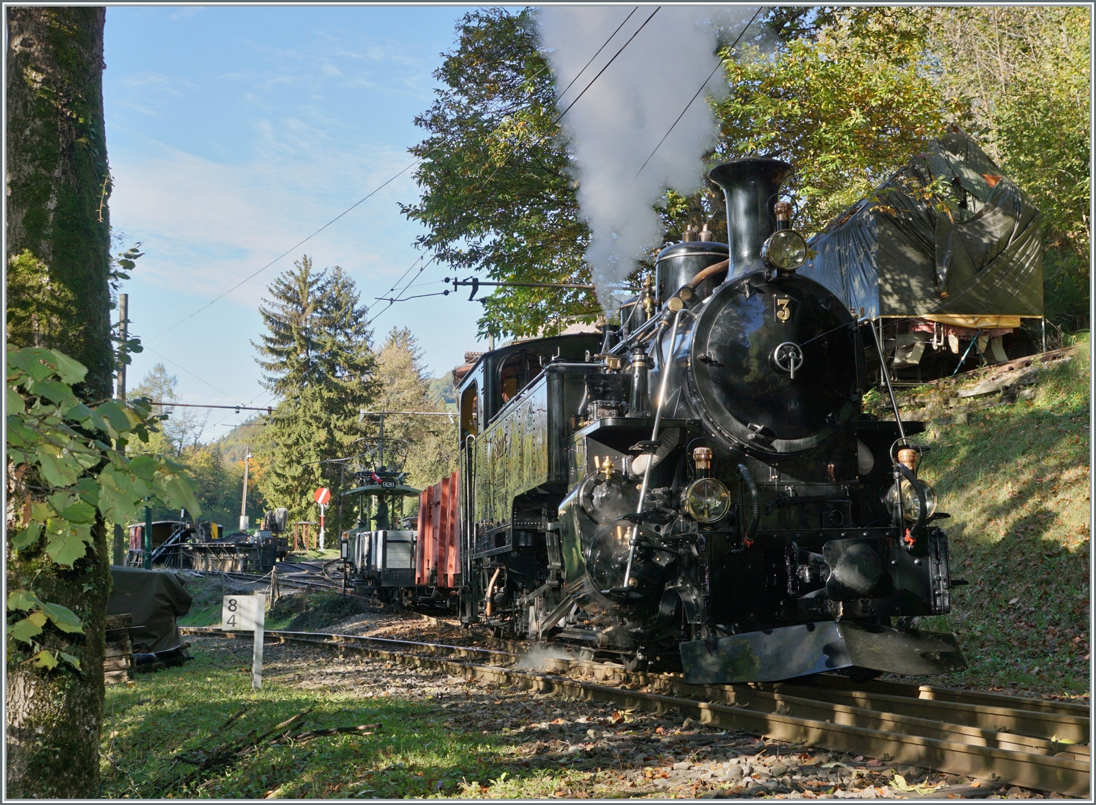 Die BFD HGe 3/4 N° 3 der Blonay-Chamby Bahn rangiert in Chaulin.

15. Okt. 2022