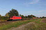 145 057 mit einem gemischten G�terzug aus Braunschweig kommend am 16. September 2023 bei Woltorf.