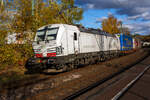 Die recht neue weiße TXL 7193 309 „Connected to Nature“ (91 80 7193 318-1 D-TXL) der TXL - TX Logistik AG (Troisdorf) fährt am 30 Oktober 2025 mit einem KLV-Zug durch