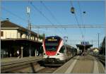 Der SBB Flirt 523 044 verl�sst als Regionalzug 7826 von Olten kommend den Bahnhof Grenchen S�d Richtung Biel/Bienne.