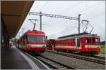 W�hrend der CJ BDe 4/4 I 608 mit Rangieraufgaben f�r den Baudienst besch�ftigt ist, wartet der BDe 4/4 612 auf die Abfahrt nach Saignelegier.