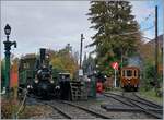 Die 1890 gebaute LEB G 3/3 N° 5 der Blonay Chamby Bahn wird in Chaulin mit Kohle und Wasser versorgt.