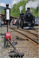 Bei besserem Wetter zeigt sich die BFD HG 3/4 N� 3 der Blonay Chamby Bahn in Chaulin nach der Ankunft ihres Zugs in Chaulin Mus�e. 

11. Mai 2025