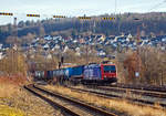 Die SBB Cargo Re 482 024-7 (91 85 4482 024-7 CH-SBBC) f�hrt am 20.02.2021 mit einem KLV-Zug durch Siegen (Kaan-Marienborn) in Richtung Norden bzw.