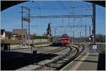 Der TRAVYS Regionalzug 6018 verlässt Le Brassus mit dem Ziel Vallorbe.
