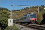 Der gleiche Zug kurz danach: Die S21 12935 von Lausanne nach Payerne zwischen Bossière und Grandvaux.