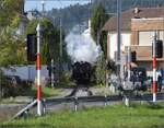 Huttwiler Dampftage. 

Ed 3/4 51 der Bern-Schwarzenburg-Bahn bei Einfahrt nach Huttwil.  Oktober 2023.