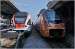 Bald (lang ersehnter) Alltag: während der TILO RABe 524 105 als S 2 nach Castine Arbedo Locarno fahren wird, steht SOB RABe 526 206-8 (UIC 94 85 7 526 206-8 CH-SOB), hier auf einer Testfahrt, in