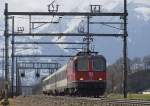 Zwischen Tr�bbach und Weite wird die Rheintalstrecke einspurig.