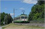 Der LEB Be 4/8 35  Romanel  und RBe 4/8 49 erreichen Jouxtens-M�zery. 

22. Juni 2020