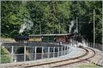  Festival Suisse de la Vapeur 2022 / Schweizer Dampffestival 2022  der Blonay-Chamby Bahn: Die G 2x 2/2 105 und die HG 3/4 sind auf dem Weg nach Blonay und überqueren den Baye de Clarens Viadukt.