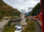 Wir verlassen am 07.09.2021 mit dem MGB Regio-Zug (Furka-Oberalp-Bahn) nach Visp, geschoben von dem Gepäcktriebwagen Deh 4/4 II - 92  Realp , nun den Bahnhof Betten (842 m ü.