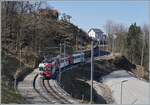 Damals noch schmalspurig von Bulle nach Broc Fabrique - Zwischen Broc Village und Broc Fabrique ist ein TPF BDe 4/4 auf dem Weg nach Bulle. Gut sichtbar das neuen Trasse f�r die Normalspur. 

2. M�rz 2021