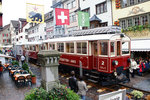 AB/SGA: Erinnerung an die ehemalige Strassenbahnverbindung zum Bahnhof SBB Altstätten mit dem SGA CFe 3/3 2 am 11. August 2007. Für diesen besonderen Anlass leistete die AB und die Stadt Altstätten im St. Galler Rheintal einen respektablen Aufwand.
Foto: Walter Ruetsch 