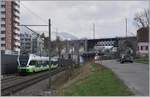 Durch die baubedingte, mehrmonatige Streckensperre zwischen Neuchâtel und La Chaux de Fond nicht mehr benötigten von der TransN gemieteten SBB RABe 523 verkehren teilweise im